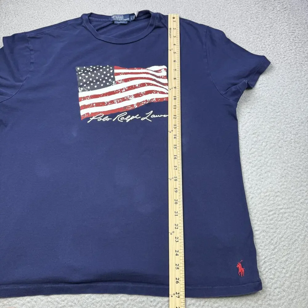 Polo Ralph Lauren Shirt Mens Large Blue American Flag Graphic Classic Fit Tee
